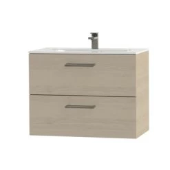 Tiger Badkamermeubel Studio 80cm Naturel Eik/wit Met Ronde RVS Greep -Badkamer Verkoop 123 1018