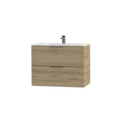 Tiger Studio Badkamermeubel 80 Cm Chalet Eiken Met Wastafel Polybeton Hoogglans Wit Greep Rvs Plat -Badkamer Verkoop 123 1021