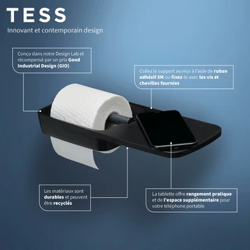 Tiger Toiletrolhouder TESS Met Planchet Zwart/antraciet 14 Tiger Toiletrolhouder TESS Met Planchet Zwart/antraciet - Afbeelding 12