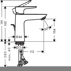 Hansgrohe Wastafelkraan Talis E Met Hendel En Waste Wit -Badkamer Verkoop 123 11142