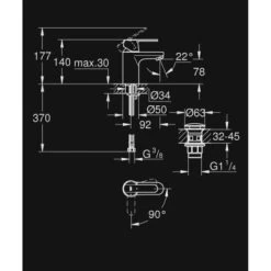 GROHE Wastafelkraan Get S-size Met Hendel En Afvoerplug Chroom -Badkamer Verkoop 123 11188