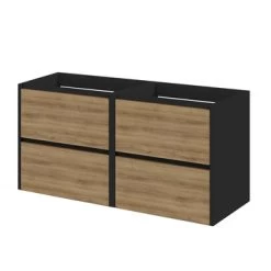 Tiger Reverse Meubelset 2x60 Cm Met 4 Lades Chalet Eik / Mat Zwart Inclusief 2 Quadro Wastafels Mat Zwart -Badkamer Verkoop 123 1126