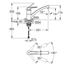 Grohe Keukenkraan Start Eco Met Hendel Chroom -Badkamer Verkoop 123 11288