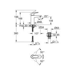 Grohe Wastafelkraan Start Edge M Met Hendel Chroom -Badkamer Verkoop 123 11807