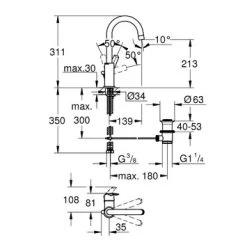 Grohe Wastafelkraan Start Met U-uitloop En Hendel En Waste Chroom 5 Grohe Wastafelkraan Start Met U-uitloop En Hendel En Waste Chroom -Badkamer Verkoop 123 11845
