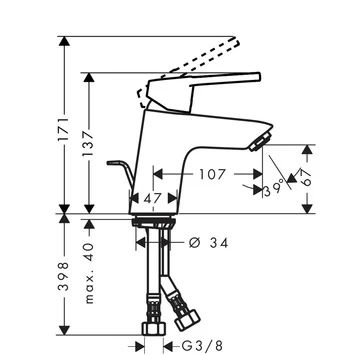 Hansgrohe Wastafelkraan Logis Loop 70 Met Hendel En Waste Chroom 4 Hansgrohe Wastafelkraan Logis Loop 70 Met Hendel En Waste Chroom - Afbeelding 2