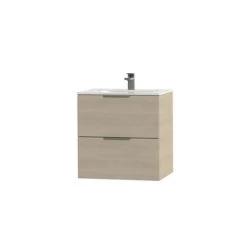 Tiger Badkamermeubel Studio 60cm Naturel Eik/wit Met Platte RVS Greep -Badkamer Verkoop 123 120