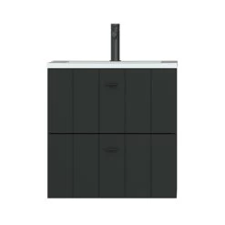 Tiger Maryport Badkamermeubelset 60 Cm Mat Zwart Met Wit Glanzende Polybeton Wastafel En Matzwarte Grepen -Badkamer Verkoop 123 1247