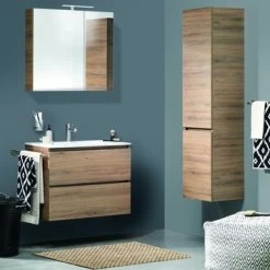 Tiger Karlo Badkamermeubel 80 Cm Chalet Eiken Met Wastafel Hoogglans Wit -Badkamer Verkoop 123 1281