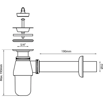 Sanivesk Plugbekersifon 5/4x32mm Chroom 4 Sanivesk Plugbekersifon 5/4x32mm Chroom - Afbeelding 2
