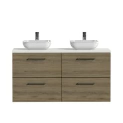 Tiger Badkamermeubel Studio 120cm Chalet Eik/witte Waskom Met Ronde Greep