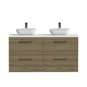 Tiger Badkamermeubel Studio 120cm Chalet Eik/witte Waskom Met Ronde Greep 3 Tiger Badkamermeubel Studio 120cm Chalet Eik/witte Waskom Met Ronde Greep