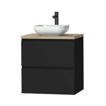 Tiger Karlo Badkamermeubel 60cm Mat Zwart Met Eiken Wasblad En Keramische Waskom 3 Tiger Karlo Badkamermeubel 60cm Mat Zwart Met Eiken Wasblad En Keramische Waskom