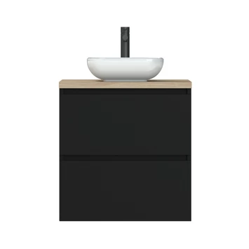 Tiger Karlo Badkamermeubel 60cm Mat Zwart Met Eiken Wasblad En Keramische Waskom 7 Tiger Karlo Badkamermeubel 60cm Mat Zwart Met Eiken Wasblad En Keramische Waskom - Afbeelding 5