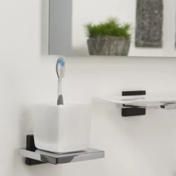 Tiger Bekerhouder Zenna Hangend Met Beker Chroom/Wengé -Badkamer Verkoop 123 1551