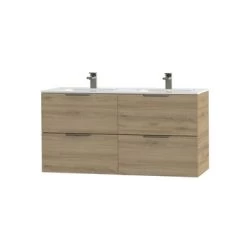 Tiger Badkamermeubel Studio 120cm Chalet Eik/wit Met Platte RVS Greep -Badkamer Verkoop 123 1612