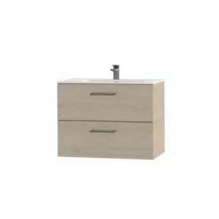 Tiger Badkamermeubel Studio 80cm Naturel Eik/wit Met RVS Greep -Badkamer Verkoop 123 1625