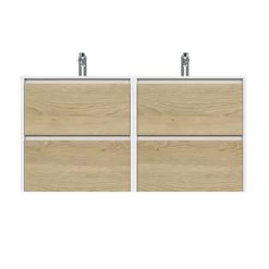 Tiger Reverse Meubelset 2x60 Cm Met 4 Lades Naturel Eik / Mat Wit Inclusief 2 Oval Wastafels Hoogglans Wit -Badkamer Verkoop 123 1640