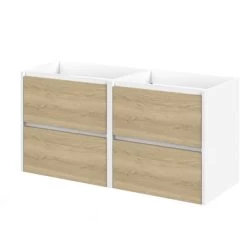 Tiger Reverse Meubelset 2x60 Cm Met 4 Lades Naturel Eik / Mat Wit Inclusief 2 Oval Wastafels Hoogglans Wit -Badkamer Verkoop 123 1641