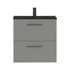 Tiger Badkamermeubel Studio 60 Cm Mat Grijs Met Polybeton Wastafel Mat Zwart En Vierkante Grepen