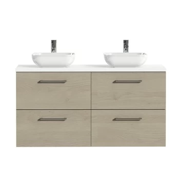 Tiger Badkamermeubel Studio 120cm Naturel Eik/witte Waskom Met Ronde Greep 3 Tiger Badkamermeubel Studio 120cm Naturel Eik/witte Waskom Met Ronde Greep