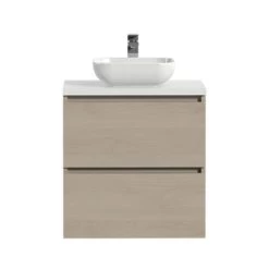 Tiger Karlo Badkamermeubelset 60 Cm Naturel Eik Met Wit Houten Wasblad En Glanzend Witte Keramische Waskom -Badkamer Verkoop 123 1664