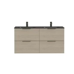 Tiger Badkamermeubel Studio 120cm Naturel Eik/matzwart Met Platte RVS Greep -Badkamer Verkoop 123 1735