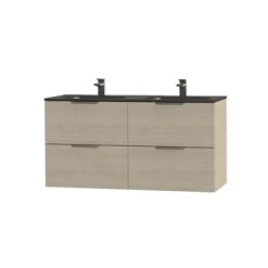 Tiger Badkamermeubel Studio 120cm Naturel Eik/matzwart Met Platte RVS Greep -Badkamer Verkoop 123 1736