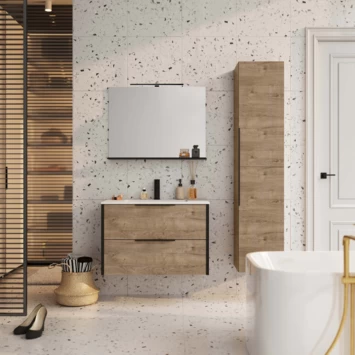 Atlantic Badmeubelset Aria met Spiegel En Wtte Wastafel 60cm Canela Eiken 4 Atlantic Badmeubelset Aria met Spiegel En Wtte Wastafel 60cm Canela Eiken - Afbeelding 2