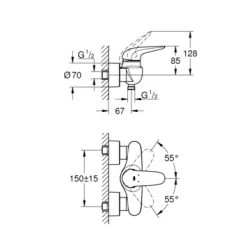GROHE Douchekraan Wave Met Hendel Chroom 15 Cm -Badkamer Verkoop 123 192