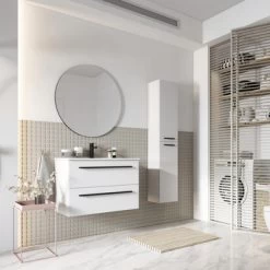 Atlantic Badmeubelset Stella Met spiegel En Witte wastafel 60cm Mat Wit -Badkamer Verkoop 123 204