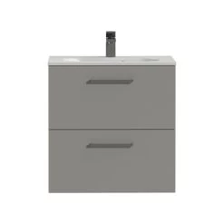 Tiger Badkamermeubel Studio 60 Cm Mat Grijs Met Polybeton Wastafel Mat Wit En Vierkante Grepen