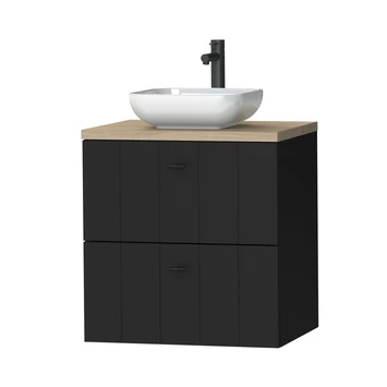 Tiger Maryport Badkamermeubelset 60 Cm Mat Zwart Met Licht Eiken Wasblad, Keramische Opzetkom En Matzwarte Grepen 3 Tiger Maryport Badkamermeubelset 60 Cm Mat Zwart Met Licht Eiken Wasblad, Keramische Opzetkom En Matzwarte Grepen