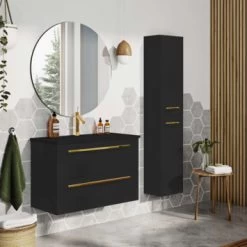 Atlantic Badmeubelset Stella Met spiegel En Zwarte Wastafel 80cm Mat Zwart -Badkamer Verkoop 123 2344