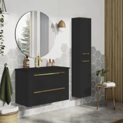 Atlantic Badmeubelset Stella Met spiegel En Zwarte Wastafel 60cm Mat Zwart -Badkamer Verkoop 123 2390