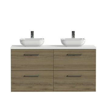 Tiger Badkamermeubel Studio 120cm Chalet Eik/witte Waskom Met Vierkante Greep 3 Tiger Badkamermeubel Studio 120cm Chalet Eik/witte Waskom Met Vierkante Greep