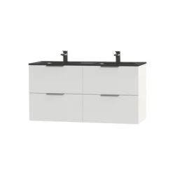 Tiger Badkamermeubel Studio 120cm Hoogglans Wit/matzwart Met Platte RVS Greep -Badkamer Verkoop 123 2532