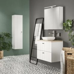 Tiger Maryport Hoge Kolomkast 40 Cm Mat Wit Met Matzwarte Greep -Badkamer Verkoop 123 2546