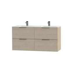 Tiger Badkamermeubel Studio 120cm Naturel Eik/wit Met Platte RVS Greep -Badkamer Verkoop 123 2578