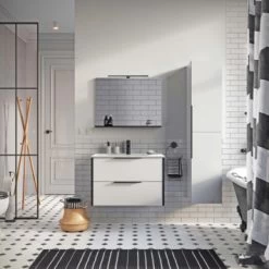 Atlantic Badmeubelset Aria met Spiegel En Witte wastafel 80cm Mat Wit -Badkamer Verkoop 123 2583