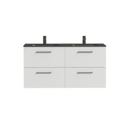 Tiger Badkamermeubel Studio 120cm Hoogglans Wit/matzwart Met Ronde RVS Greep -Badkamer Verkoop 123 2612