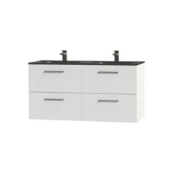 Tiger Badkamermeubel Studio 120cm Hoogglans Wit/matzwart Met Ronde RVS Greep -Badkamer Verkoop 123 2613