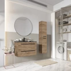 Atlantic Badmeubelset Stella Met Spiegel En Zwarte Wastafel 80cm Canela Eiken -Badkamer Verkoop 123 2624