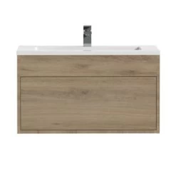 Tiger Helsinki Badkamermeubel 80 Cm Chalet Eiken Met Wastafel Polybeton Hoogglans Wit -Badkamer Verkoop 123 2629