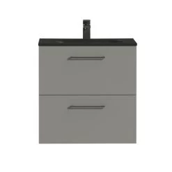 Tiger Badkamermeubel Studio 60 Cm Mat Grijs Met Polybeton Wastafel Mat Zwart En Ronde Grepen