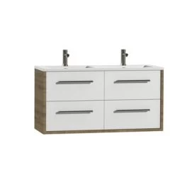 Tiger Badkamermeubel Boston 120cm Chalet Eik/wit Met Grepen RVS -Badkamer Verkoop 123 2772