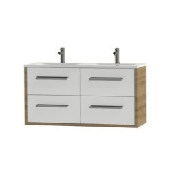 Tiger Badkamermeubel Boston 120cm Chalet Eik/wit Met Grepen RVS -Badkamer Verkoop 123 2773