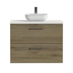 Tiger Badkamermeubel Studio 80cm Chalet Eik/witte Waskom Met Vierkante Greep