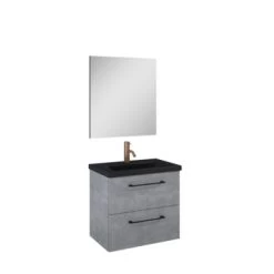 Atlantic Badmeubelset Sienna Met Spiegel En Zwarte Wastafel 60cm Beton -Badkamer Verkoop 123 2781