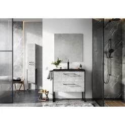 Atlantic Badmeubelset Sienna Met Spiegel En Zwarte Wastafel 60cm Beton -Badkamer Verkoop 123 2782